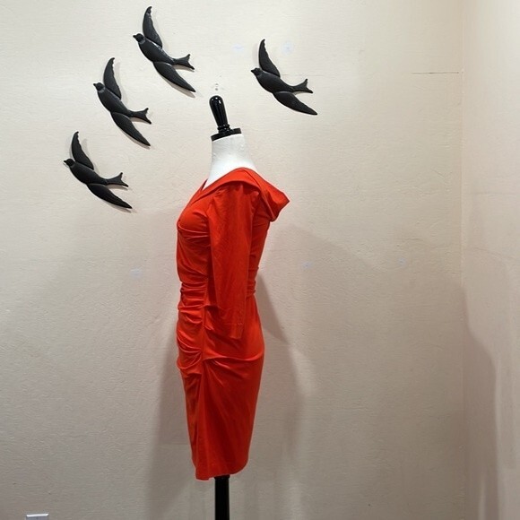 Diane von Furstenberg Bentley Three-Quarter-Sleeve Ruched Dress Blood Orange - S - Picture 7 of 10